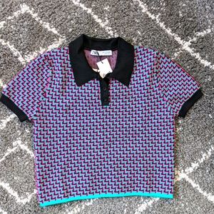 NWT Zara Geometric Print Polo